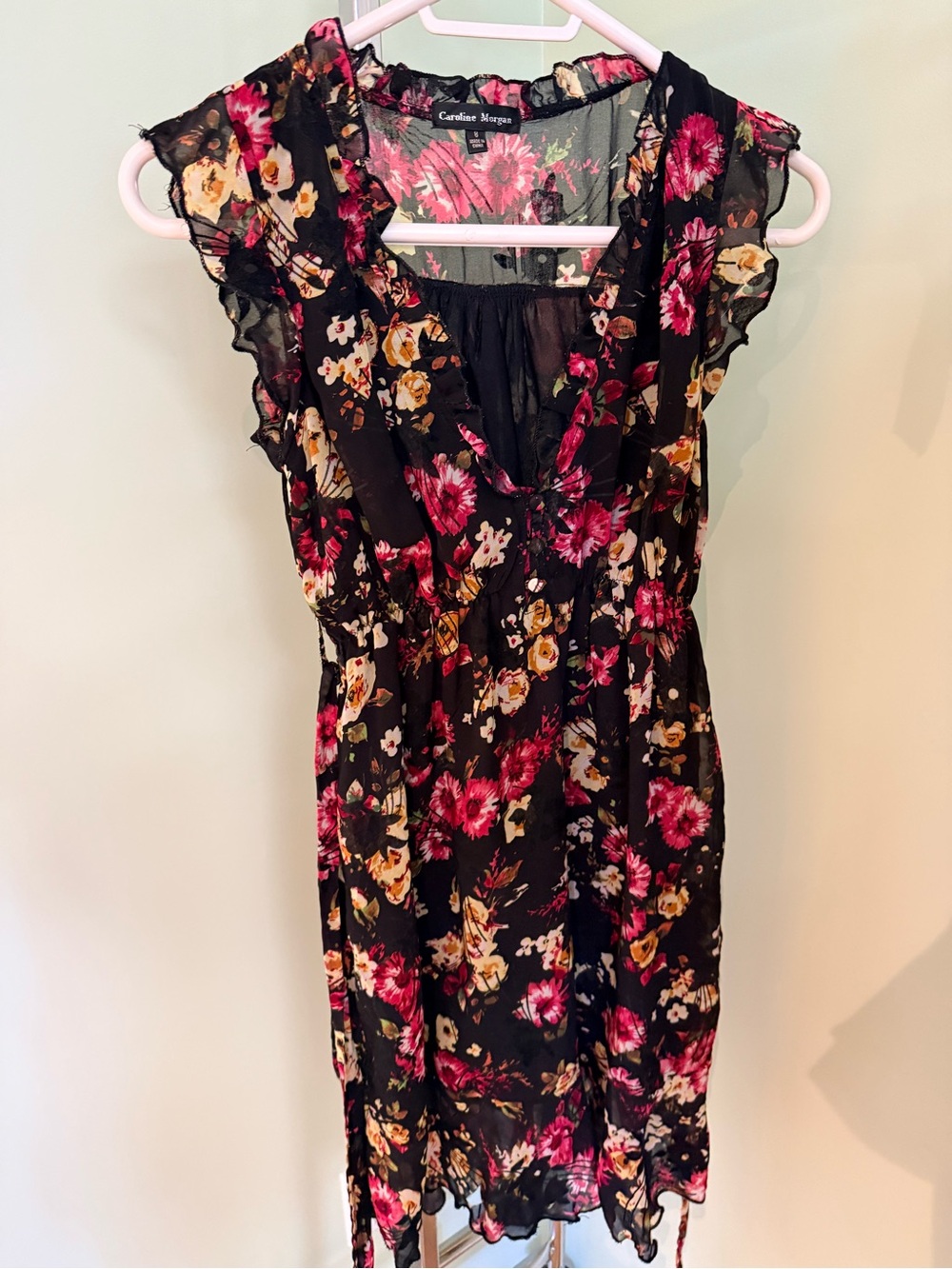 Black Floral Sleeveless V-Neck Dress